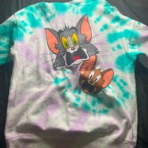 Blue Tie Dye Tom And Jerry Graphic Hoodie